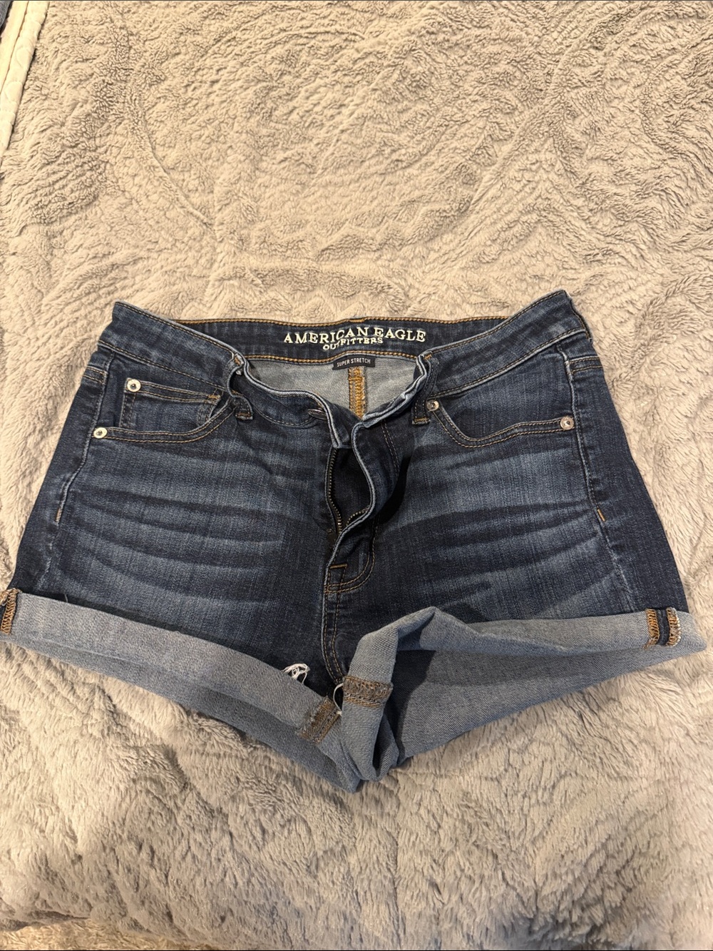 American Eagle Outfitters Women's Dark Indigo Cuffed Denim Shorts